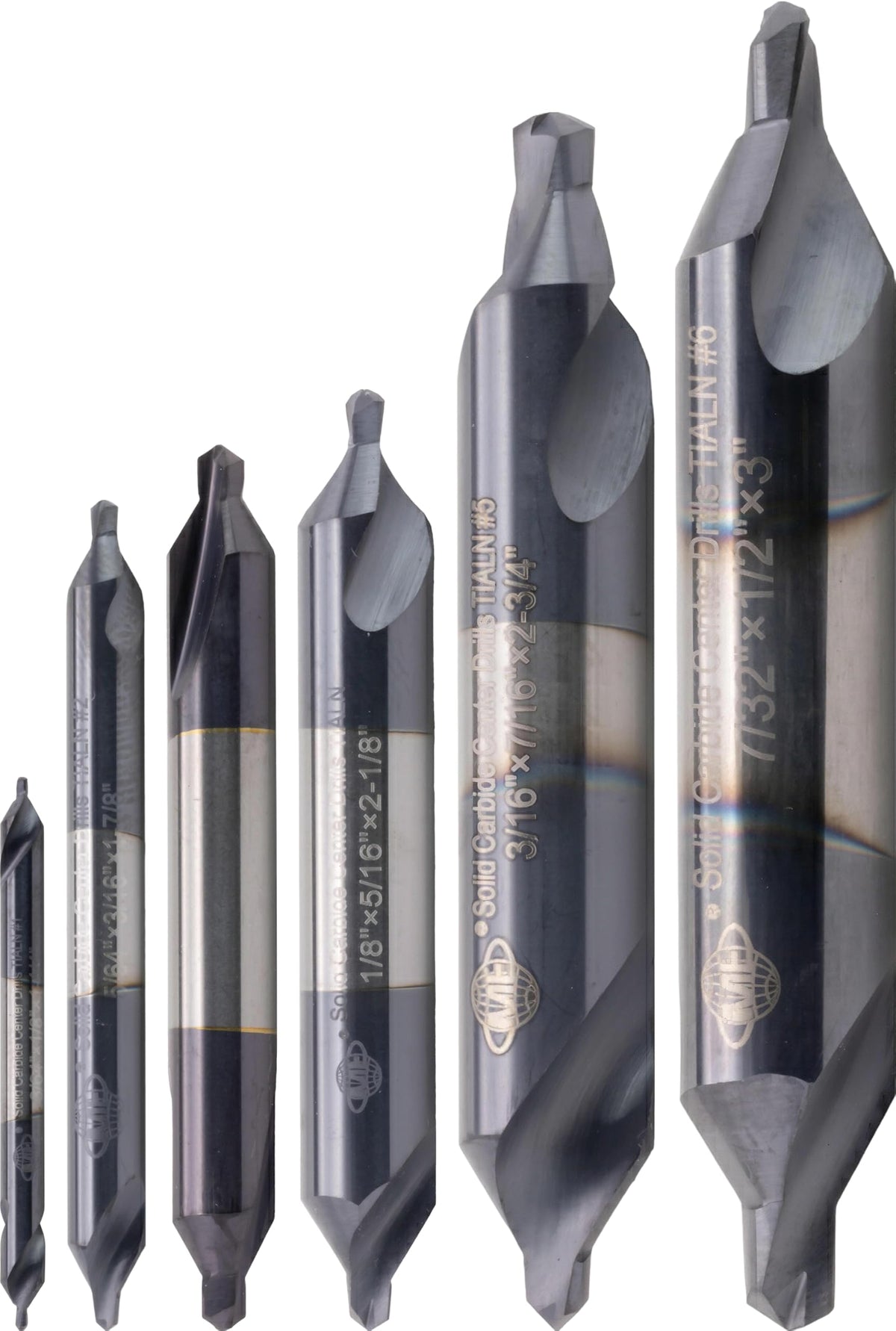 CME Carbide Center Drill Set, #1 to #6 Sizes, TiAlN Coated, 6 pcs