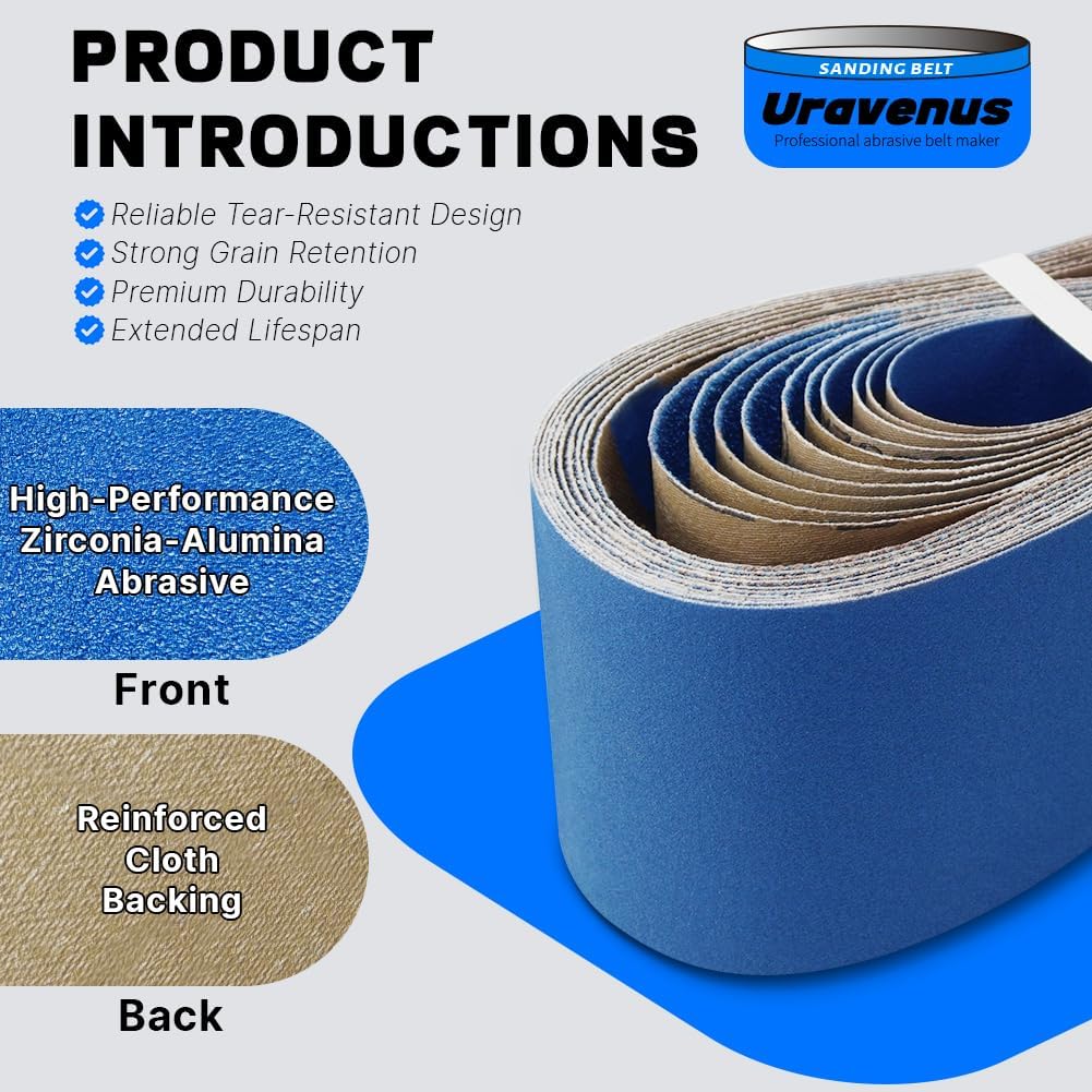 4 x 36 Inch Sanding Belts, 10 Pcs Assorted Grits (40/60/80/120/240), Zirconia Sanding Belts for Metal Polishing, Woodworking, Derusting