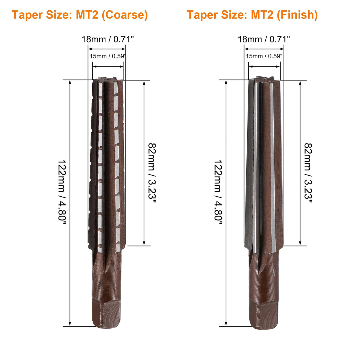 uxcell MT2 Morse Taper Reamer Coarse and Finish Set H8 Accuracy 6 Flutes