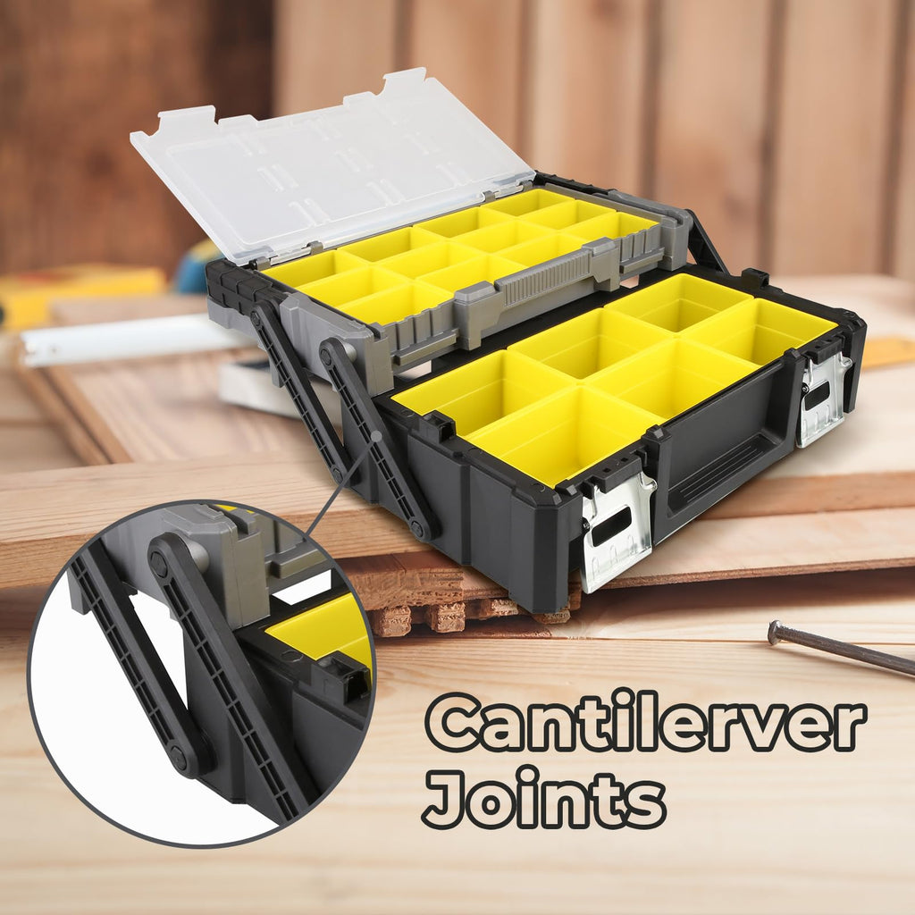 18 Inch Portable Plastic Cantilever Tool Box Organizer with Removable Compartments, Great Organization and Storage