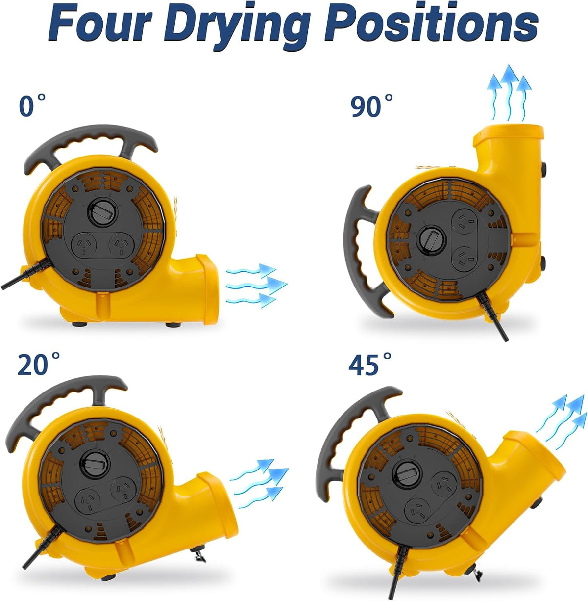 Air Mover Blower Fan, Industrial 1/3HP 1200CFM Monster Floor Blower Carpet Dryers - 3 Speeds Switch, 4 Adjustable