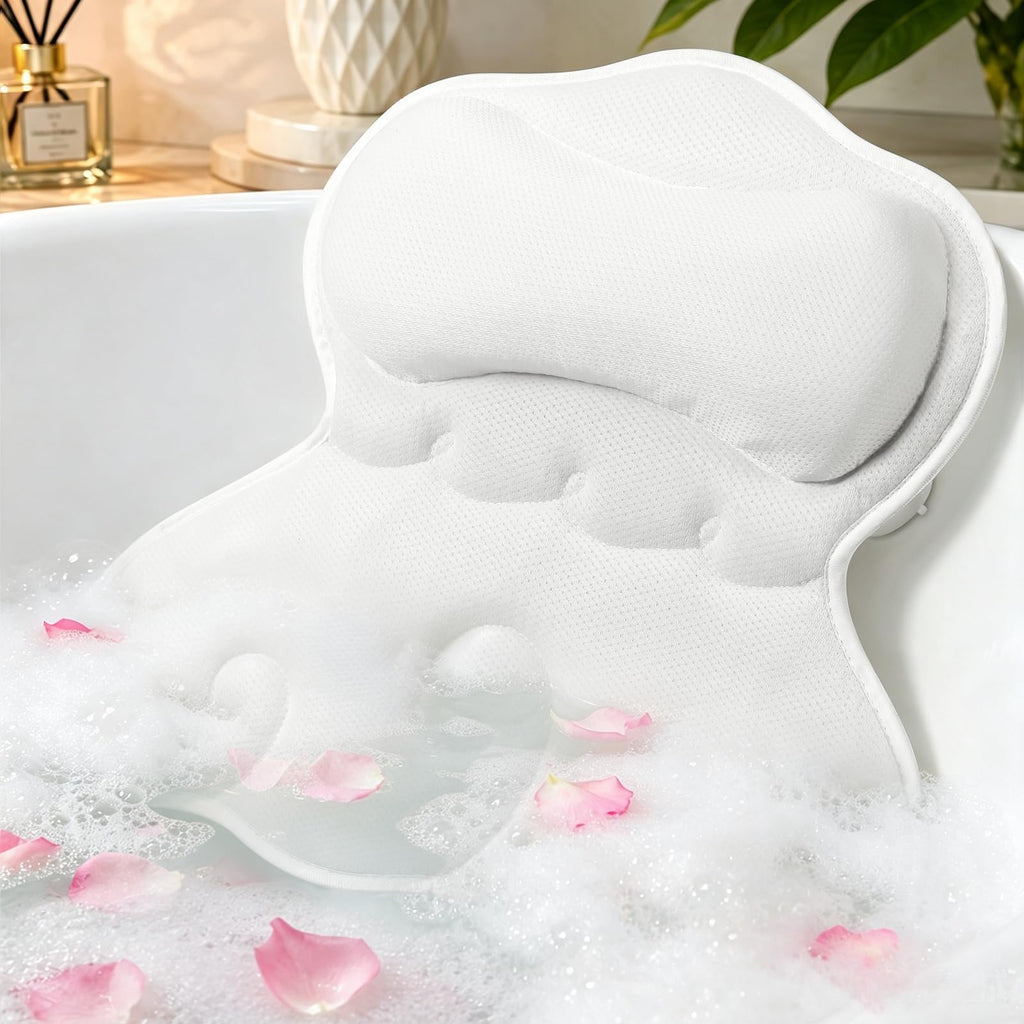 Bathtub Pillow, Relaxing Ergonomic Bath Pillows for Tub with 6 Strong Suction Cups, Bath Pillow for Neck and Back