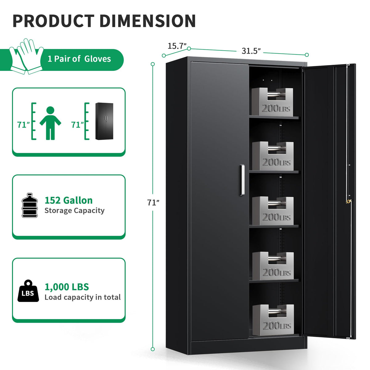 Metal Storage Cabinet with Locking Doors, 71" Tall Steel Locker Organizer with Adjustable Shelves, Garage Utility