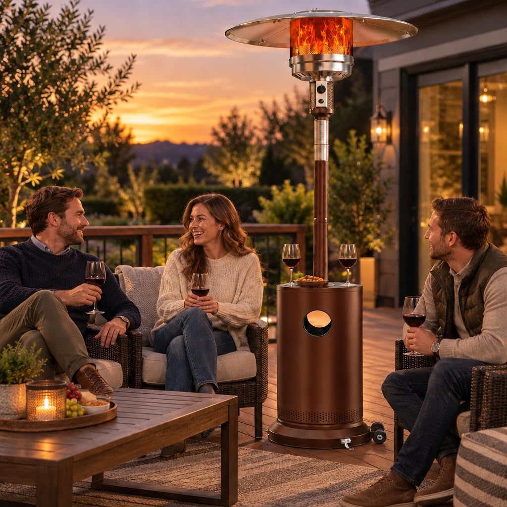 50,000 BTU Propane Patio Heater for Outdoor Use, Wheels, Brown
