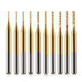 End Mill Sets, 10Pcs Titanium Coat, 1/8" Shank 0.6-1.5mm Micro Engraving Bits CNC Router Bits for Rotary Tools