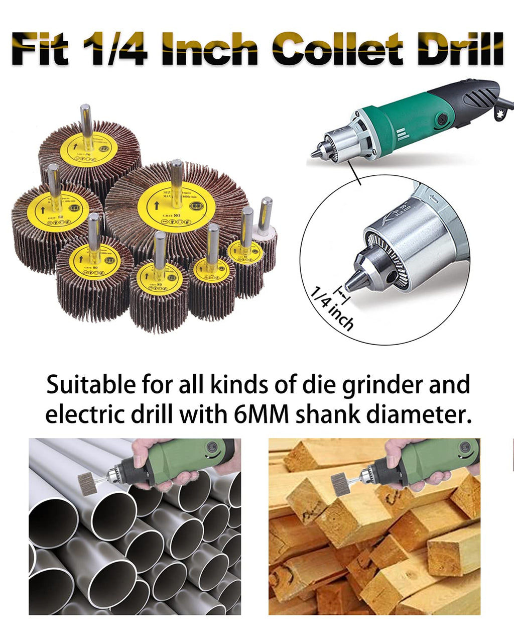Rocaris 40 Pack 1/4" Abrasive Flap Wheel Sander Set, 8 Sizes