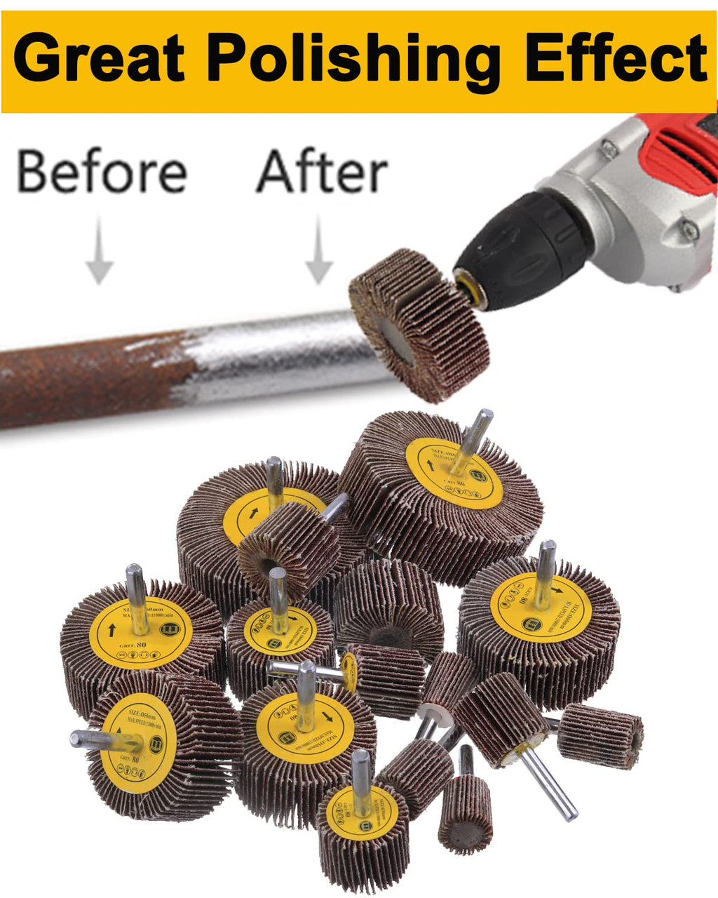 SHITIME 16 Pcs 1/4" Shank Abrasive Flap Wheel Sander 80 Grit