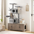 Double Litter Box Enclosure with Cat Tree, 45.3" L x 17.7" W x 68.9" H All-in-One Modern Cat Tower with Bed, Hidden