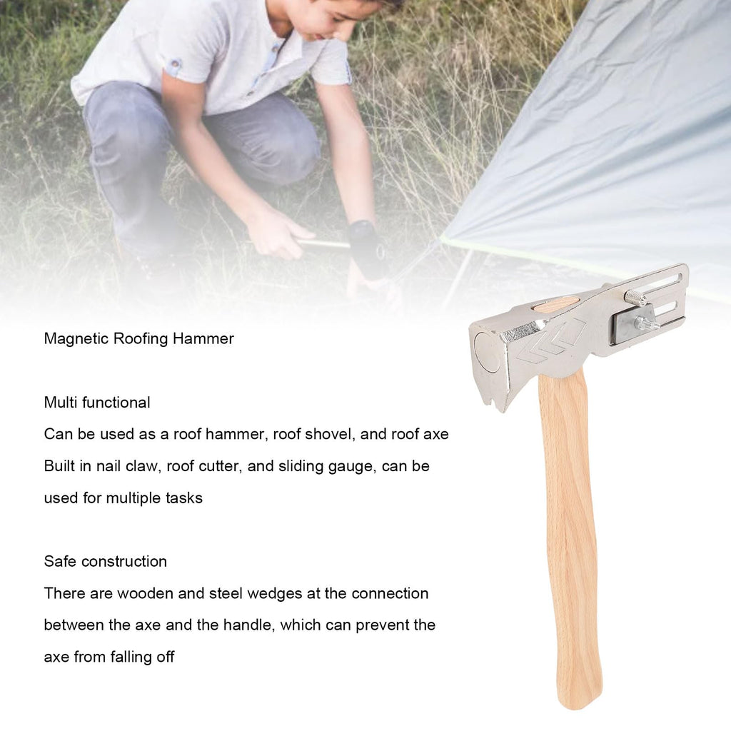 Magnetic Roofing Hammer, Magnet Roofing Hatchet, Multi-Functional Hatchet with Ergonomic Wood Handle for Roof