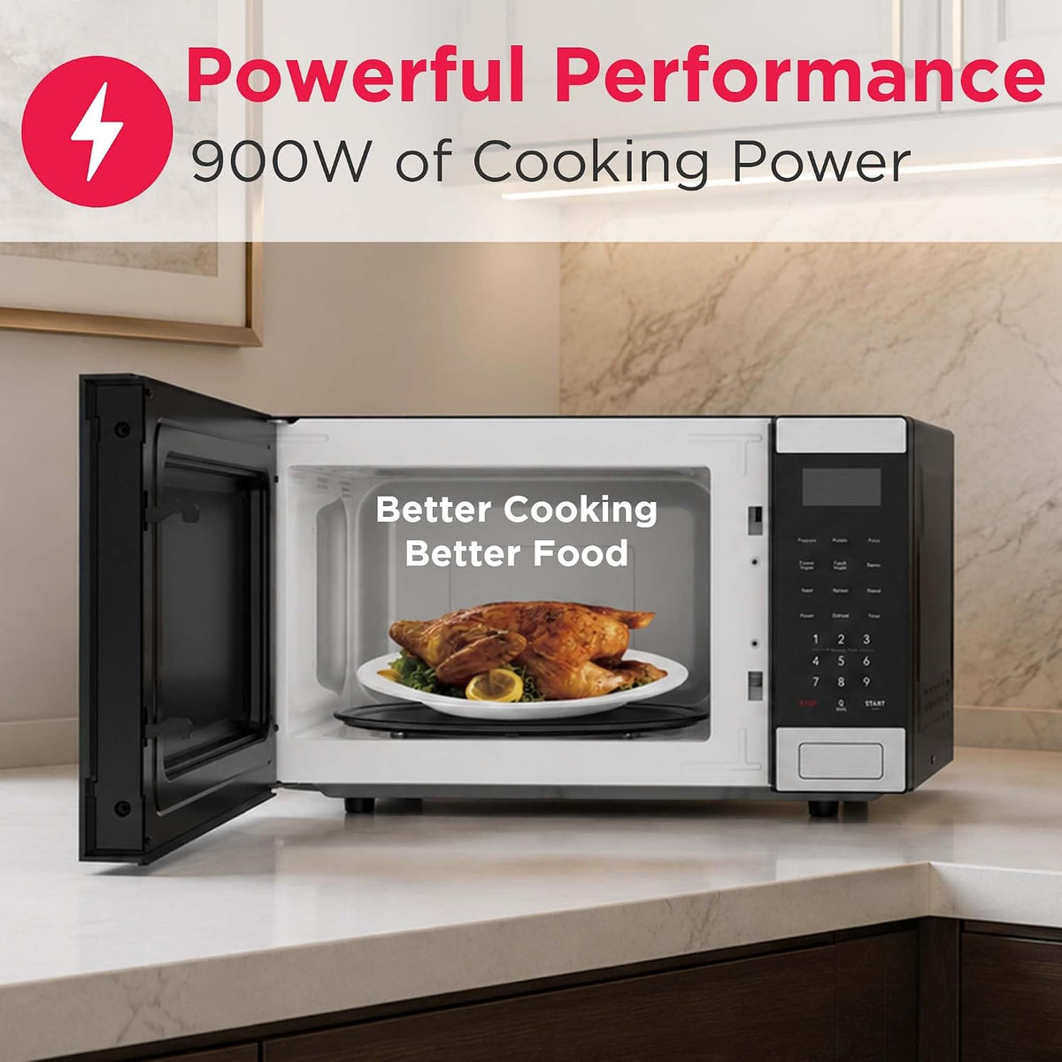 0.9 CU. FT. Microwave, Digital Control Panel - Auto Cooking Settings - Child Safety Lock - Stainless Steel