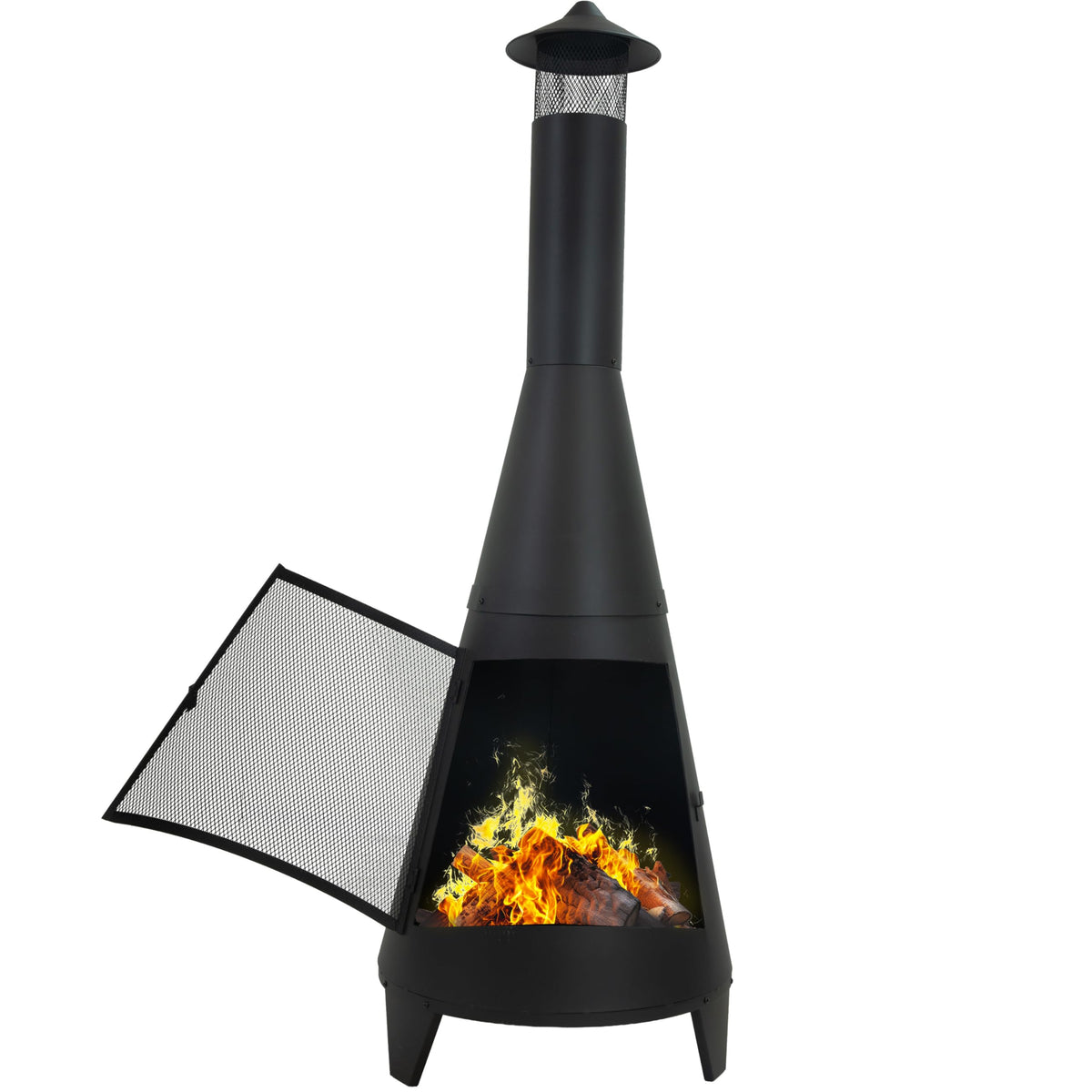 Sunnydaze 70" Large Chiminea Outdoor Fireplace, Wood Burning, Metal, Black