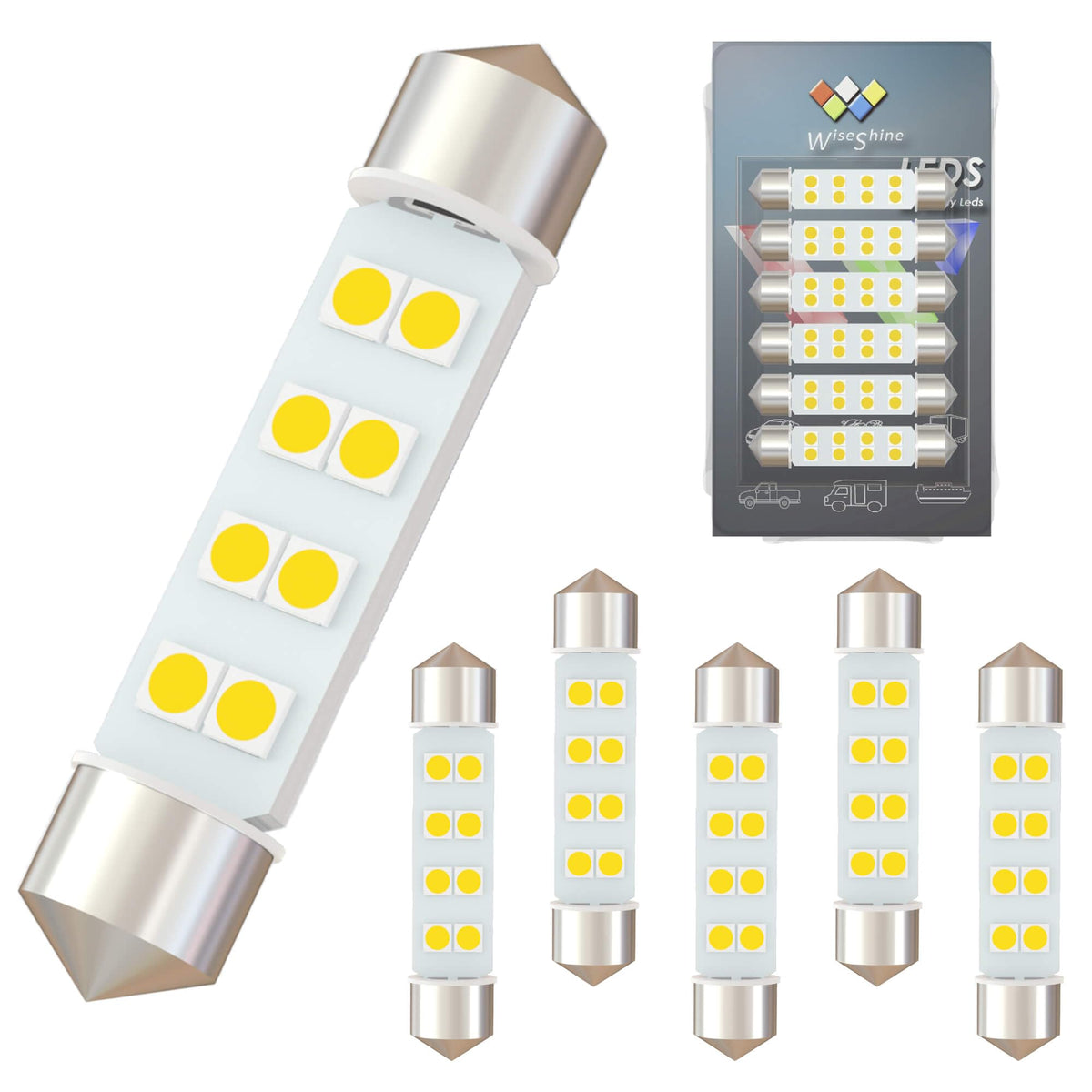 Wiseshine DC 12V 44mm 569 Led Bulb Natural White 578 212-2 561 LED Festoon Bulb for Automotive Interior Reading Map Glove box Lights (Pack 6)