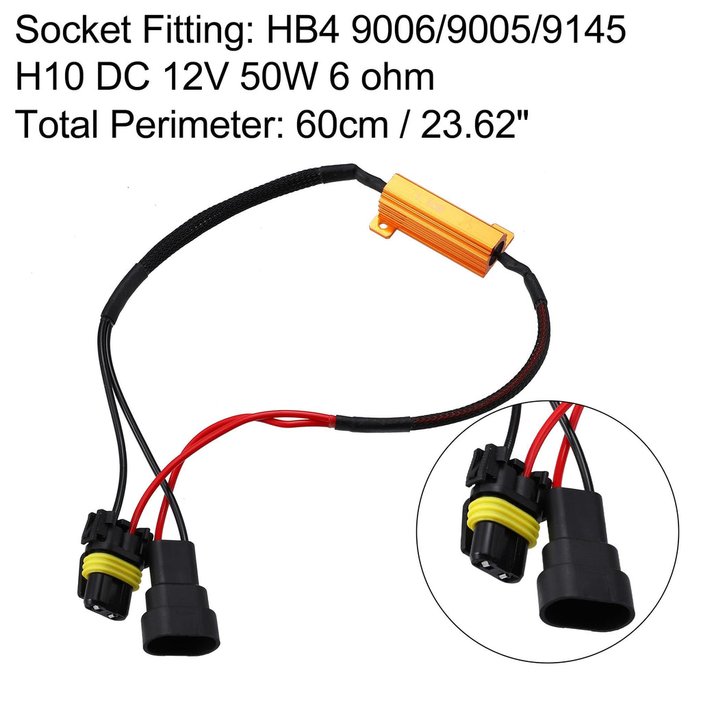 X AUTOHAUX 2pcs HB4 9006 9005 9145 H10 DC 12V 50W 6 Ohm Error Free Load Resistor Wiring Harness Adapters Decoder for LED Headlight Daytime Running Light