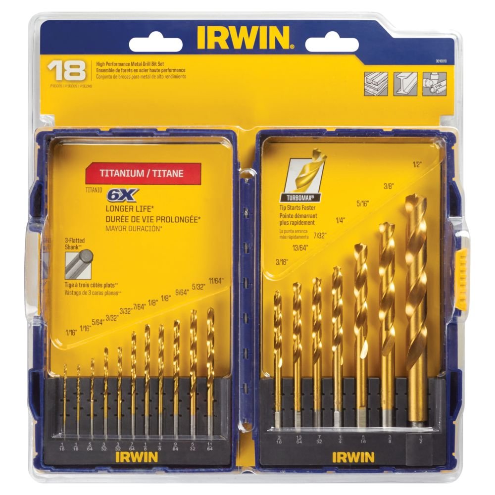 Irwin Tools 18-Piece Titanium Nitride Coated Turbomax Drill Bit Set with Pro Storage Case