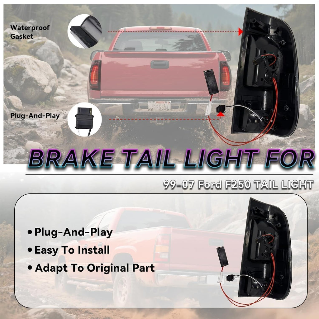All-in-One LED Tail Light for Ford F150(1997-2003), F150 Heritage 2004, F250 Light Duty(1997-1999), F250 F350 F450 F550 Super Duty(1999-2007).Upgraded Version Rear Taillight Assembly.