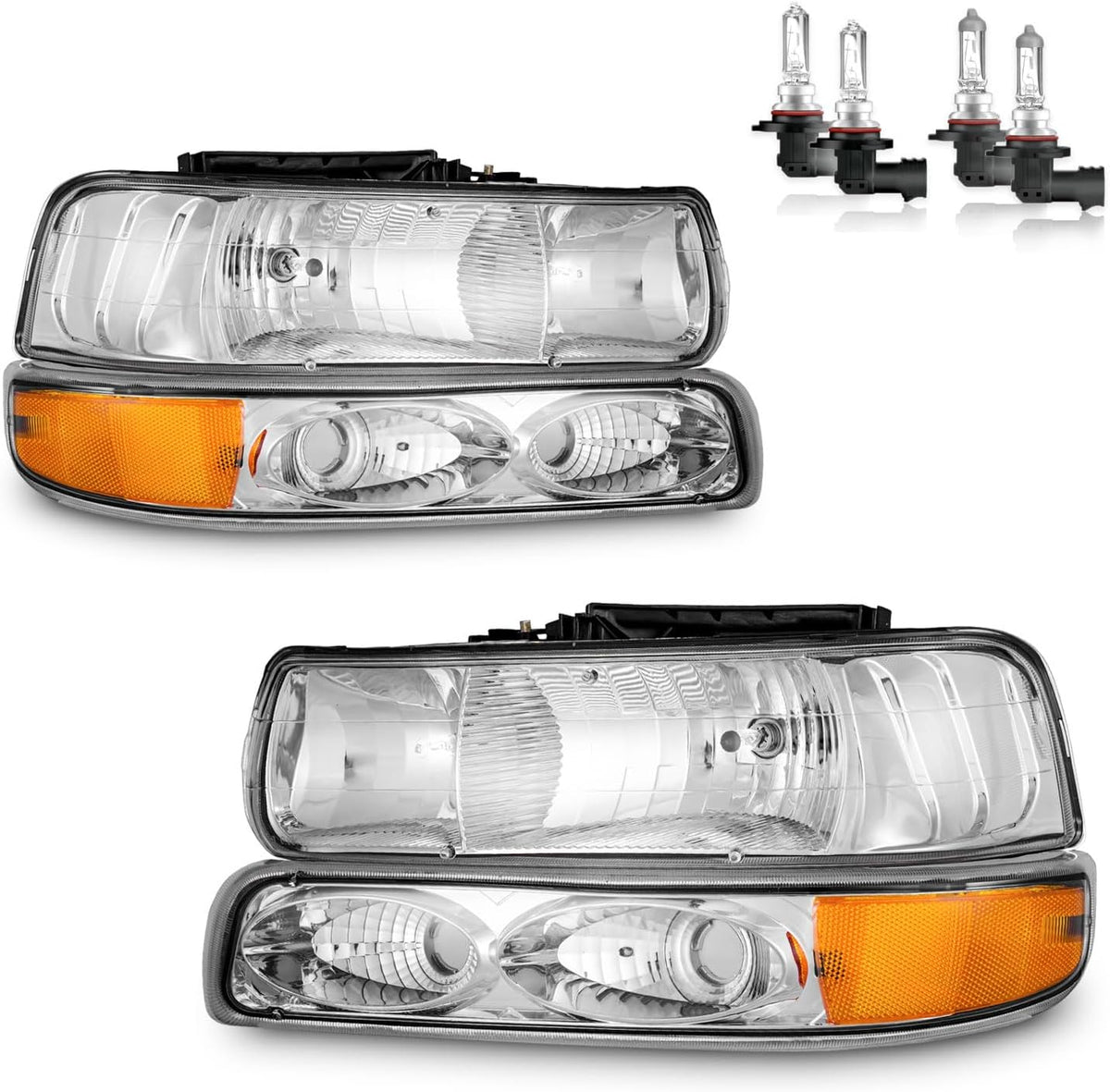Headlights with High/Low Beam Bulbs for 1999-2002 Chevy Silverado