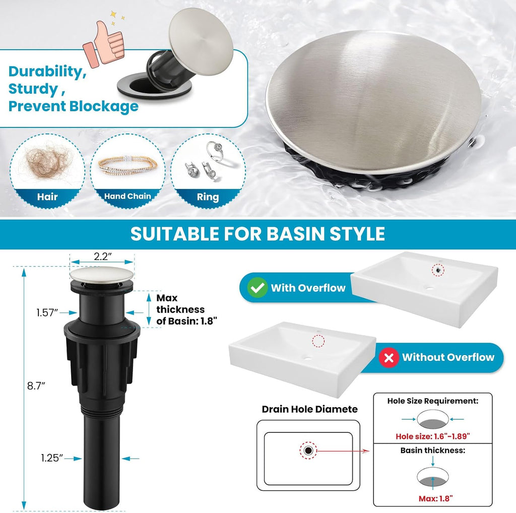 Modern Waterfall Tall Bathroom Faucet 1 Hole, Brushed Nickel