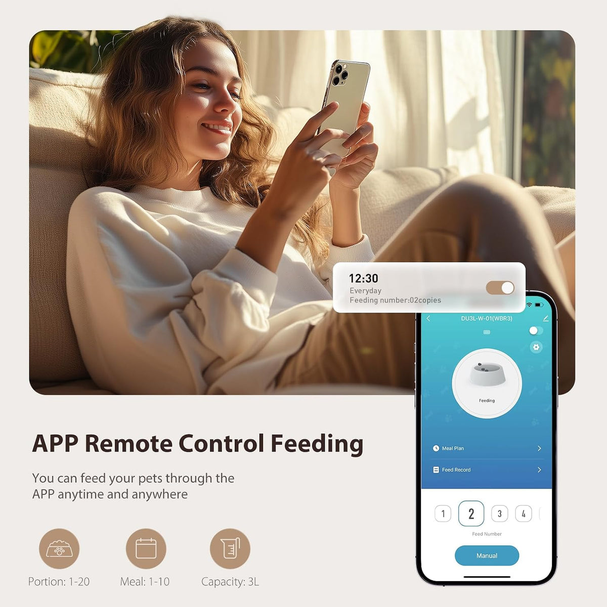 Automatic Cat Feeder, 5G WiFi Food Dispenser with APP Remote Control, Pet Dry Food Smart Feeder, Programmable Timed