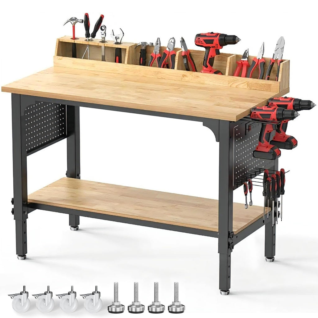 48" Work Bench with Wheels 2200 LBS Capacity Adjustable Height