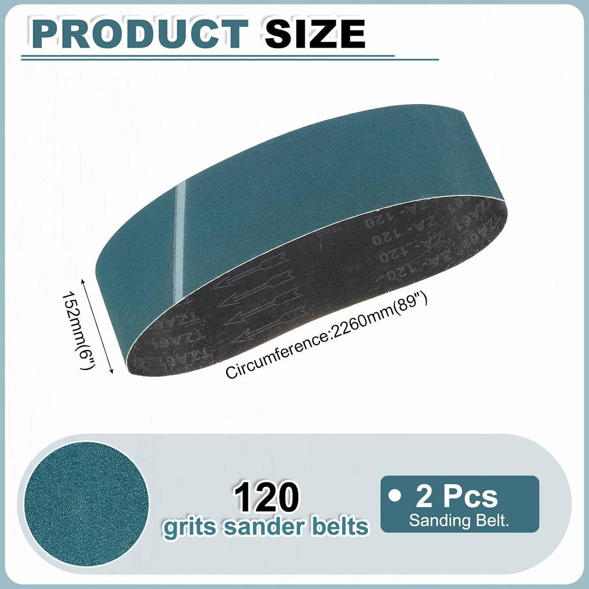 HARFINGTON 6 x 89 Inch Sanding Belts, 2 Pcs 120 Grit Zirconia Abrasive Belt Sander File Belt for Woodworking, Metal Polishing, Knife Sharpener