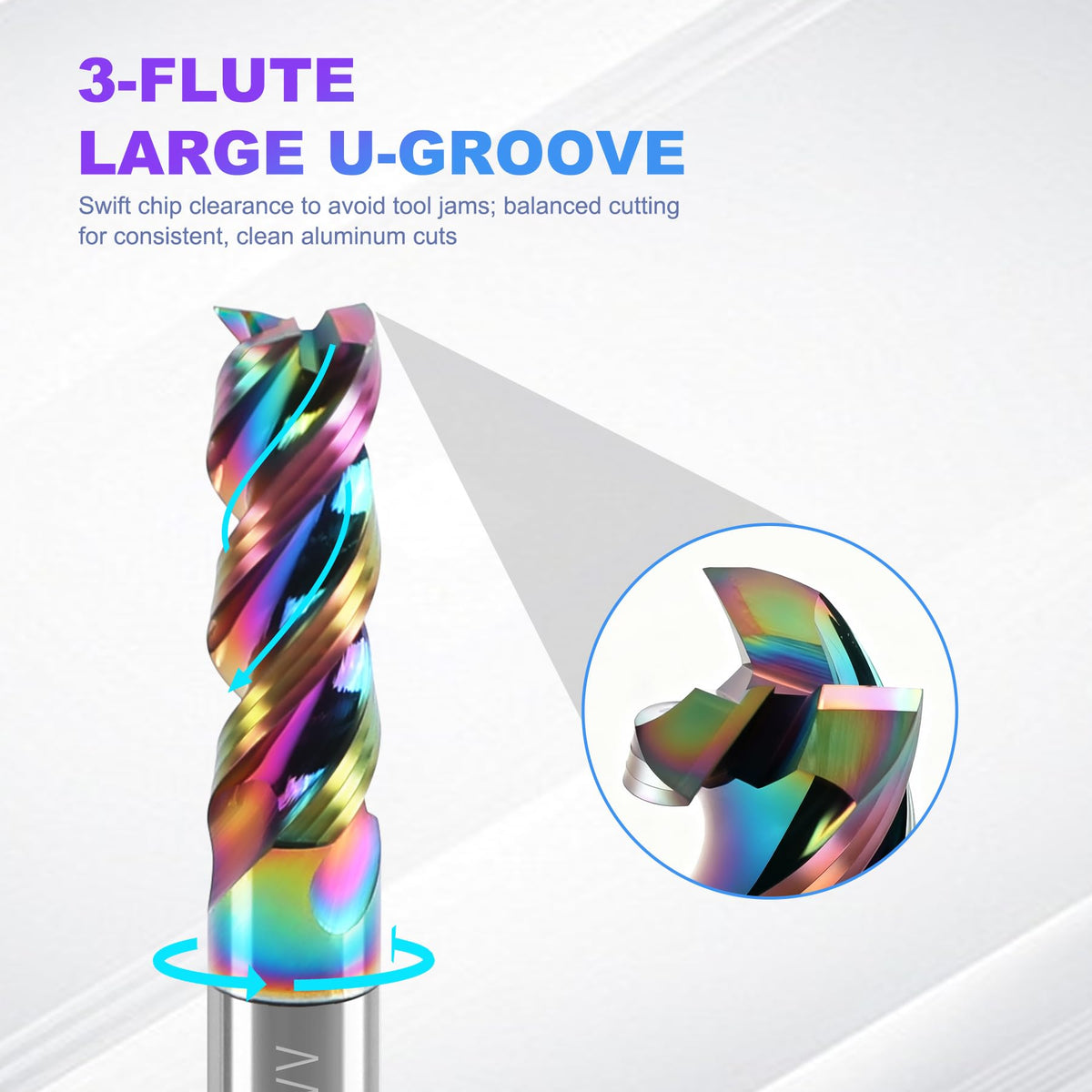 BFVV 1/4" Shank Carbide Square End Mill, 3-Flute for Aluminum & Copper