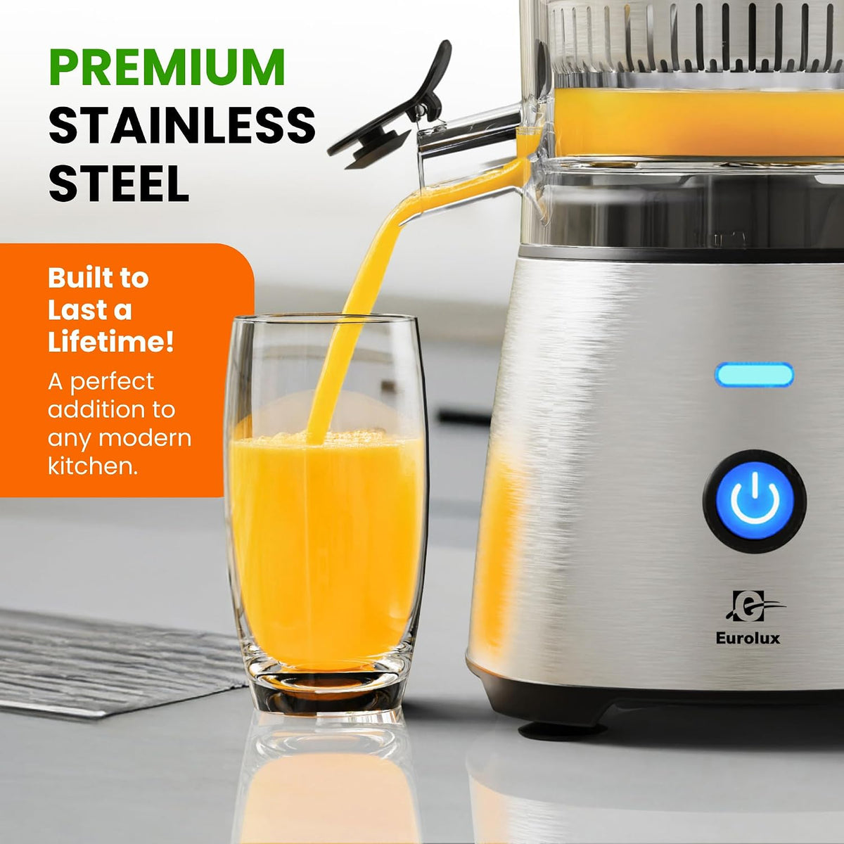 Electric Citrus Juicer Stainless Steel | Premium Hands-Free One-Touch Orange Juice Squeezer for Oranges, Lemons, and