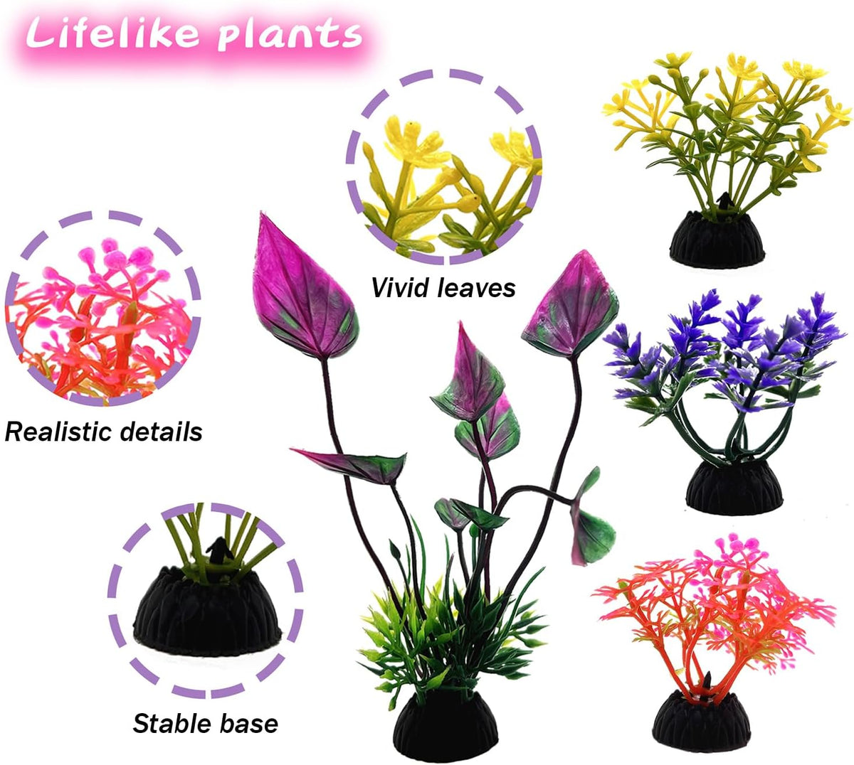 25 PCS Aquarium Plants & Rock Cave Decorations Set – Colorful Fish Tank Plastic Plants Ornaments with Resin Rock
