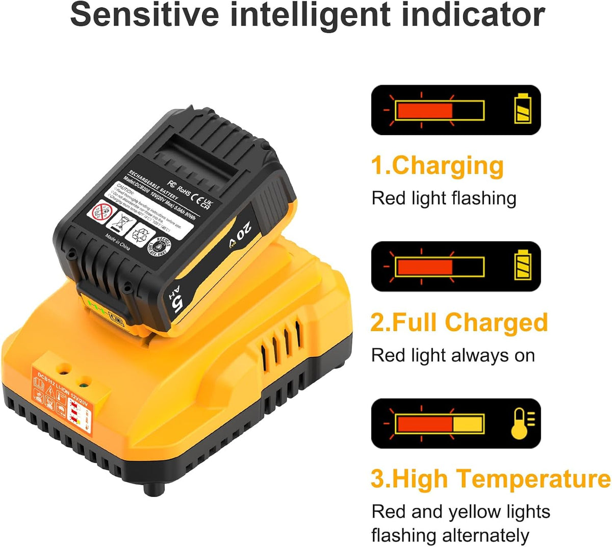 20V Max Battery Replacement 18V 2-Pack Upgraded 5.0Ah for Dewalt Battery - High Capacity with DCB112 Battery Charger Station for DCB200 DCB120