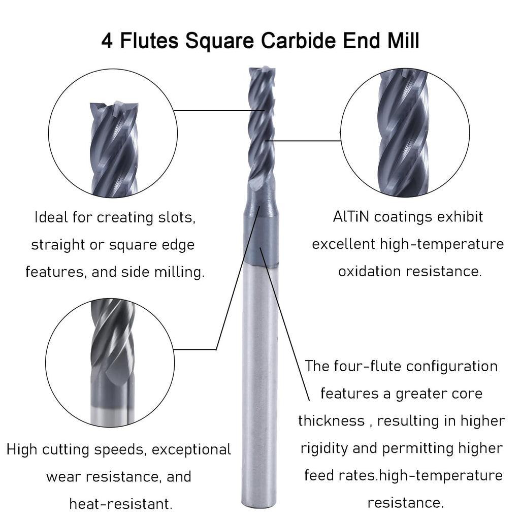 XYunEnZ 3/32" 4-Flute Square End Mill AlTiN Coated Carbide, 1Pcs