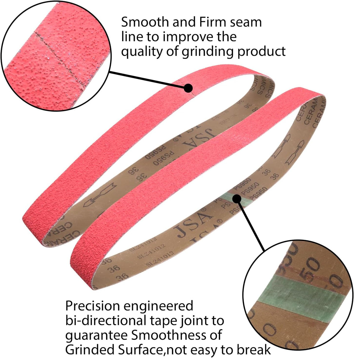 2 x 42 Inch Ceramic Grinding Belts, 36 Grit,5 Pack
