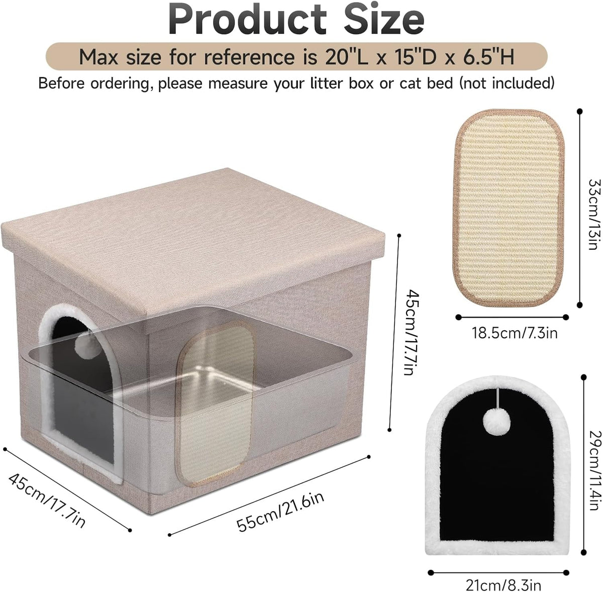 Hidden Cat Litter Box Enclosure with Scratch Pad & Storage Bag Beige