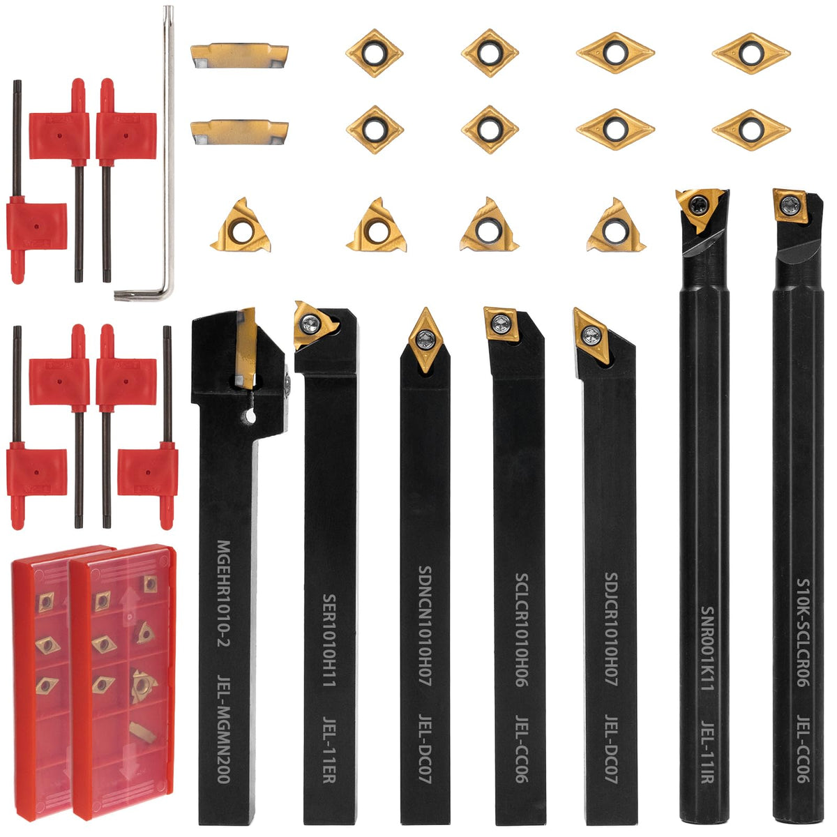 21Pcs Kit Indexable Lathe Turning Tool,7 Pcs Shank and 14 Pcs Inserts