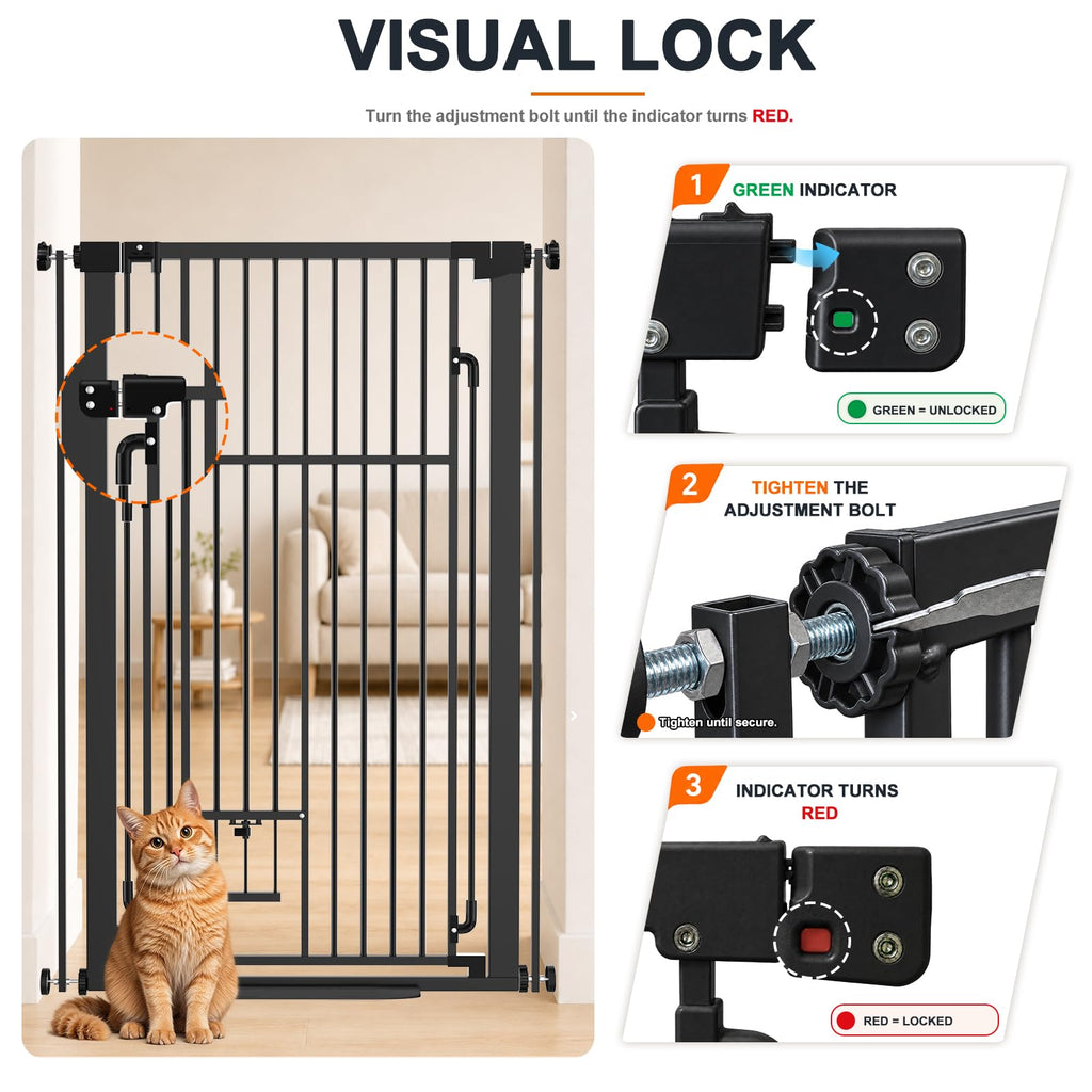 51" Extra-Tall Full-Height Anti-Jump Cat & Pet Safety Gate with Narrow Bar Spacing & Double-Lock Walk-Through Door for Doorways & Stairs