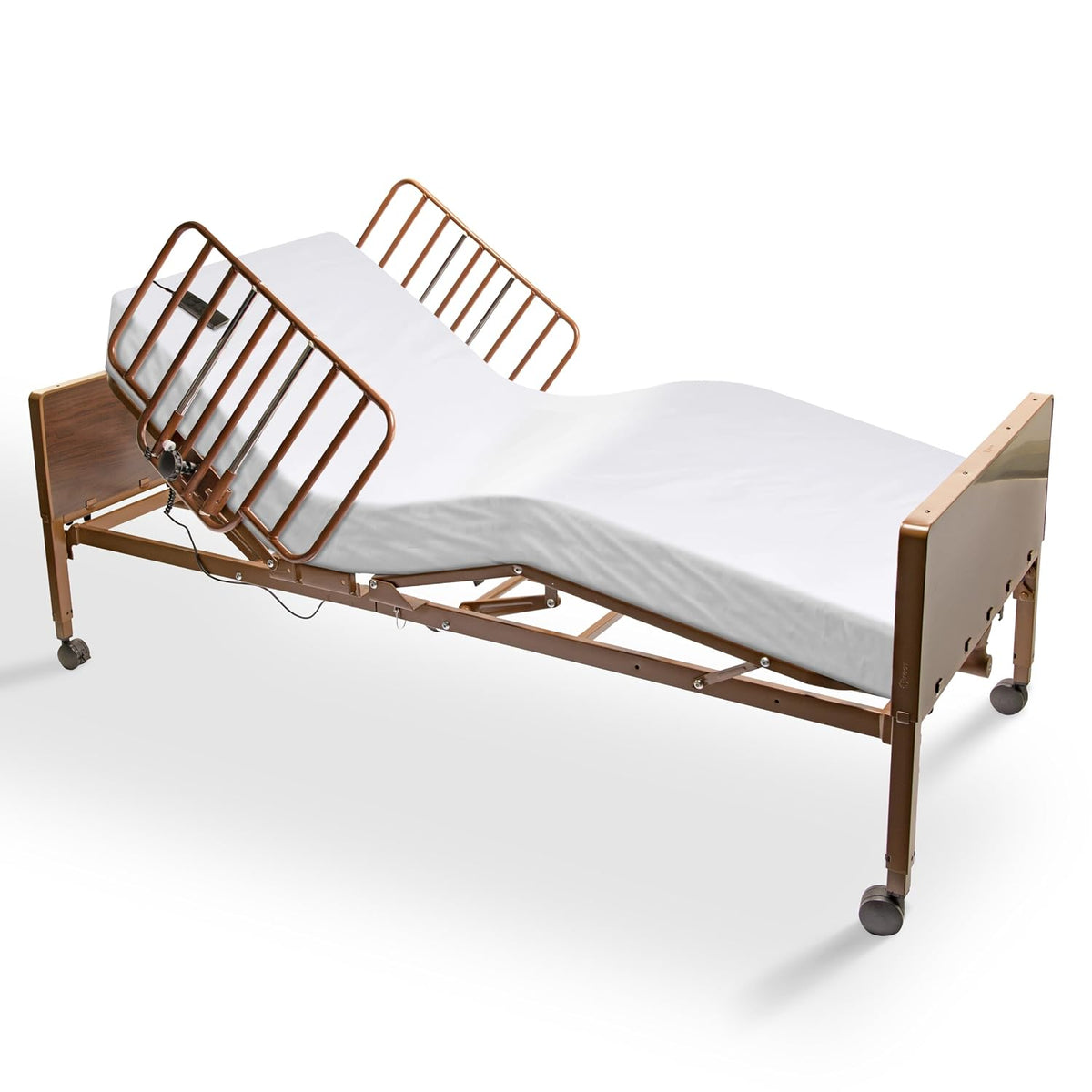 Full Electric Hospital Bed for Home Use with Foam Mattress and Half Rails - Medical Bed for Long Term Care and