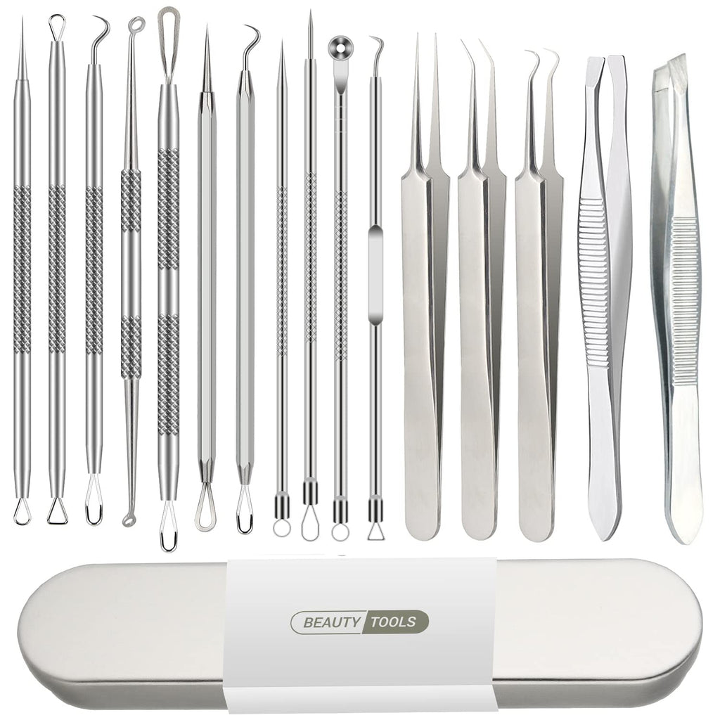 Pimple Popper Tool Kit, 16 Pcs Blackhead Remover Tools, Professional Tweezers Set Comedone Extractor Acne Tool for
