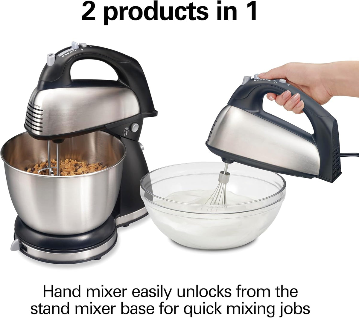 Classic Stand and Hand Mixer, 4 Quarts, 6 Speeds with QuickBurst, Bowl Rest, 290 Watts Peak Power, Black and
