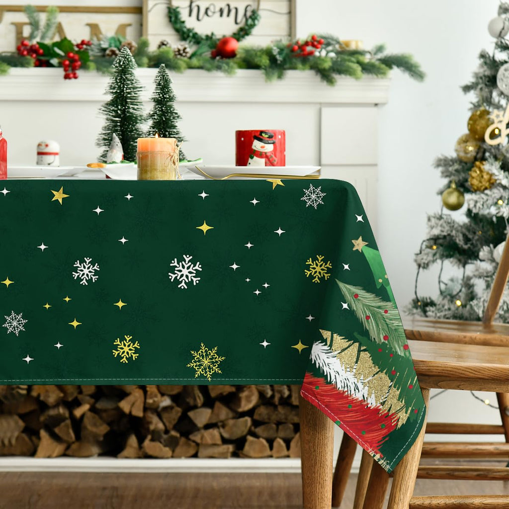 Christmas Tablecloth 60×84 Inch Rectangular, Christmas Trees Green Washable Table Cover for Party Picnic Dinner Decor