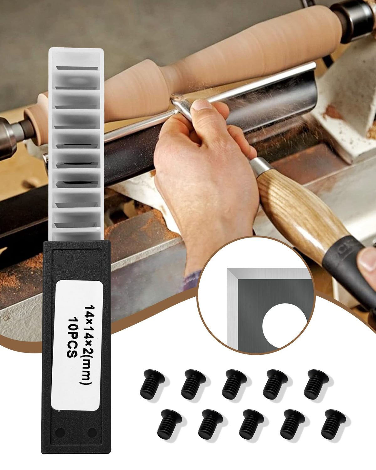 Zorqon 14mm Square Straight Carbide Inserts for woodturning and Woodturning