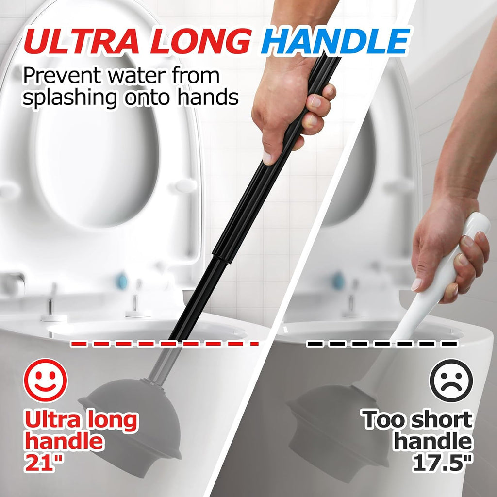 2in1 Toilet Brush and Plunger Set - Bathroom Bowl Holder Combo | 21" Extended, Apartment Must Haves, Accessories