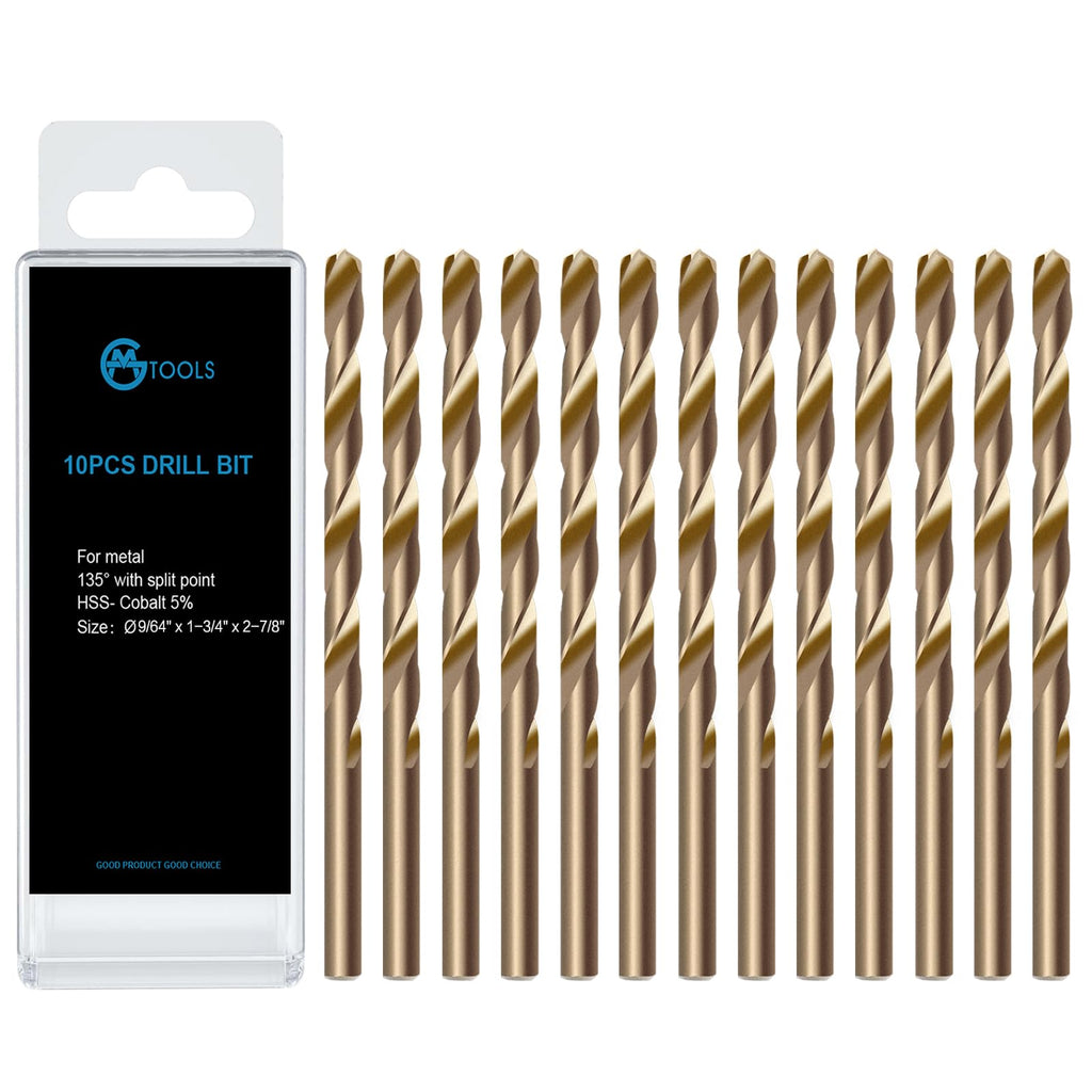 GMTOOLS 9/64 inch Cobalt Drill Bits, M35 HSS, 135 Degree Tip, Jobber Length Twist Drill Bit Set for Hard Metal, Stainless Steel, Cast Iron, Wood and Plastic, with Storage Case, Pack of 13