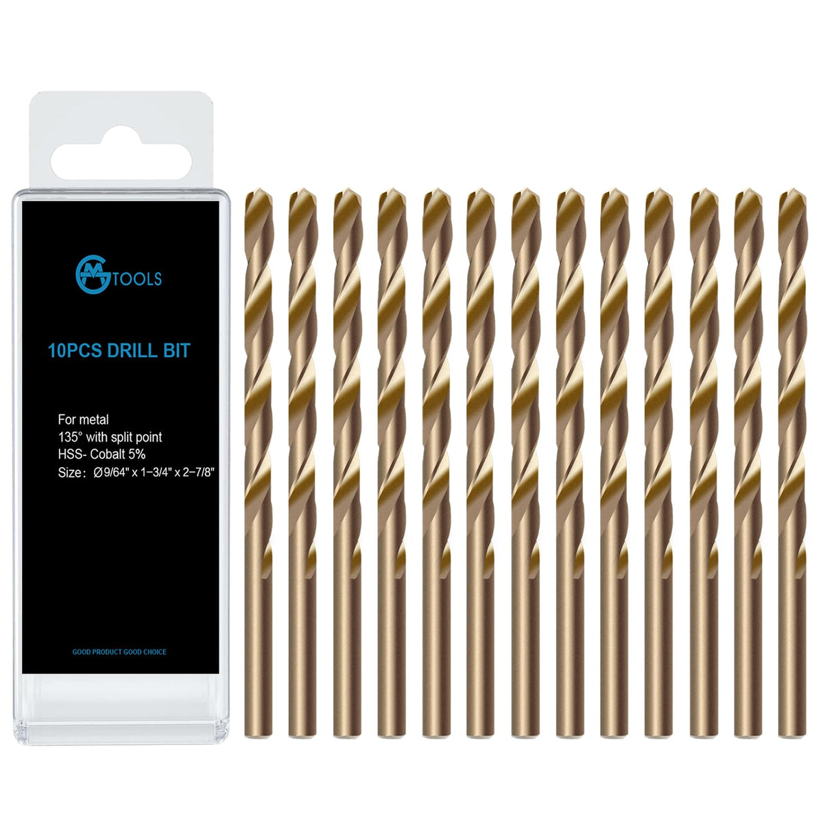 GMTOOLS 9/64 inch Cobalt Drill Bits, M35 HSS, 135 Degree Tip, Jobber Length Twist Drill Bit Set for Hard Metal, Stainless Steel, Cast Iron, Wood and Plastic, with Storage Case, Pack of 13