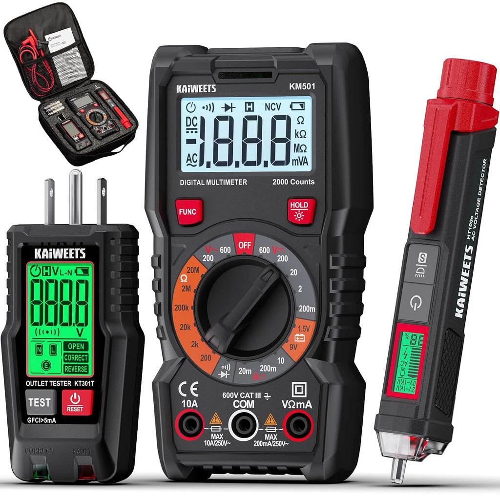 Electrical Test Kit KIT01, Digital Multimeter, Smart Non-Contact Voltage Tester & GFCI Outlet Tester with LCD