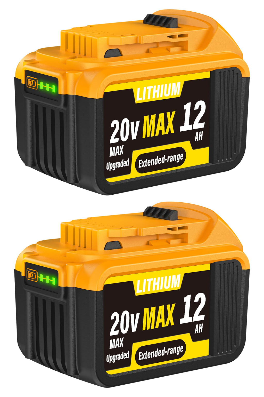 2 Pack 12000mAh Replacement for Dewalt 20V MAX Battery, High Capacity Compatible with DCB200 DCB201 DCB203 DCB204