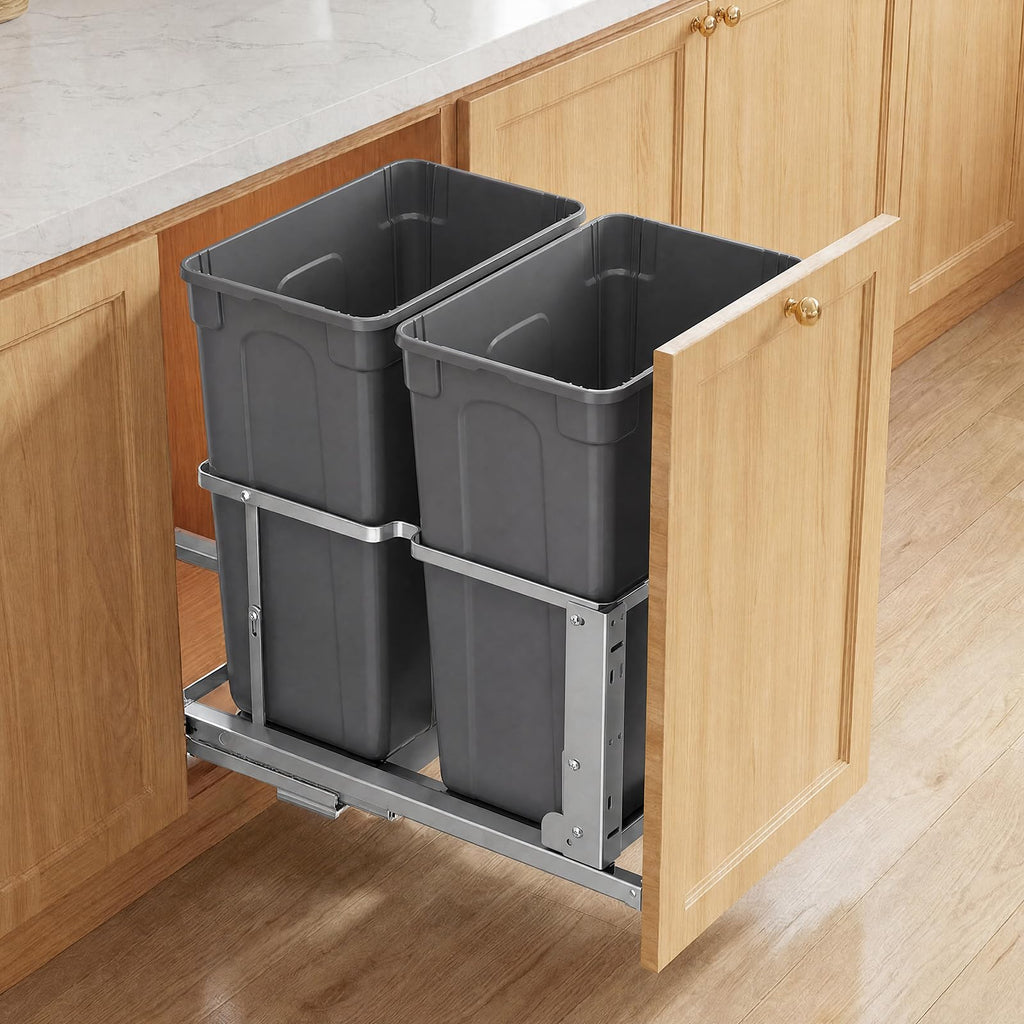 Pull Out Trash Can Under Cabinet, 35QT x2 Soft-Close Under Sink Garbage Bin with Full-Extension Slides, Heavy Duty