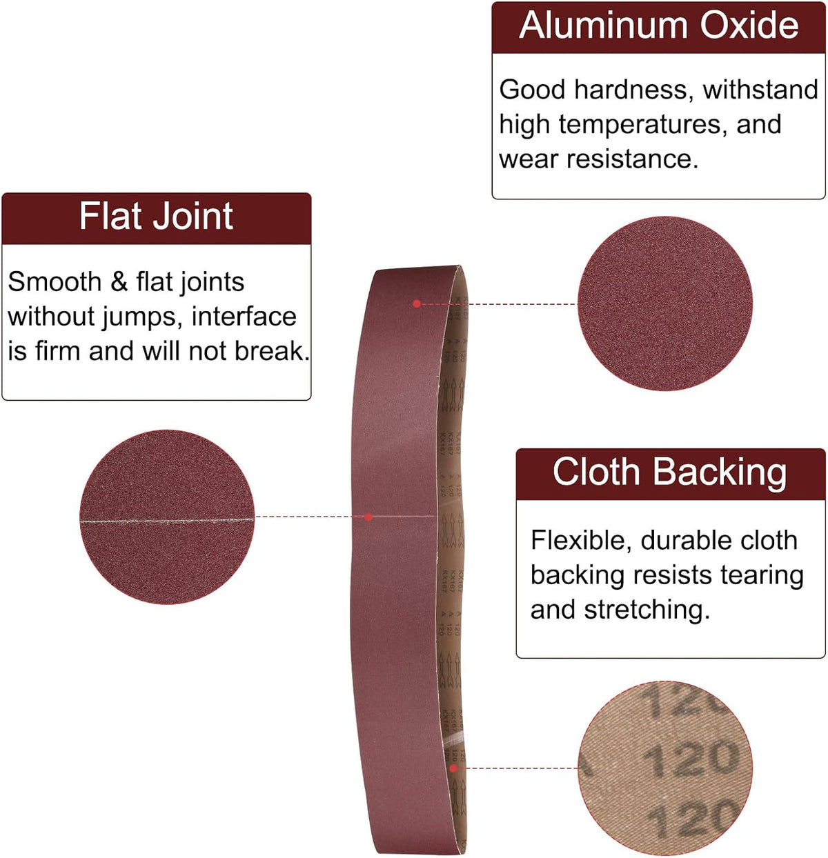 uxcell 5pcs 6" x 89" Sanding Belts 120 Grits Aluminum Oxide Abrasive Belt Sander Paper Sanding Papers for Metal Wood Grinding Polishing, Reddish Brown