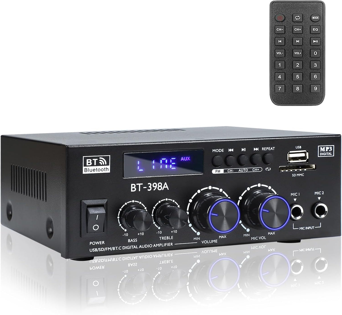 BT-398A Bluetooth 5.0 Stereo Receivers,2 Channel 450W Home Amplifier