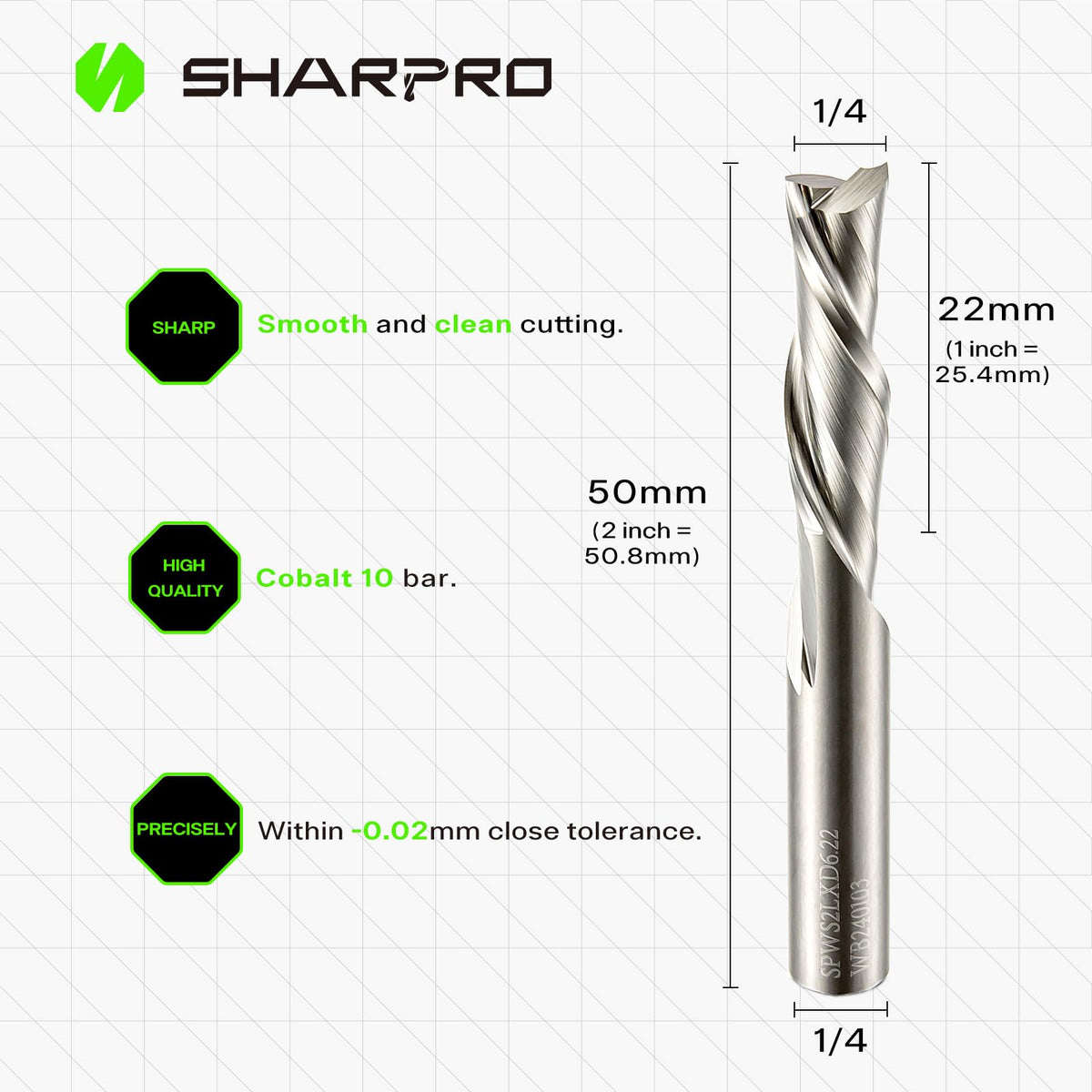 SHARPRO 1/4 Router Bits 1/4 Shank Downcut CNC Bit, End Mill