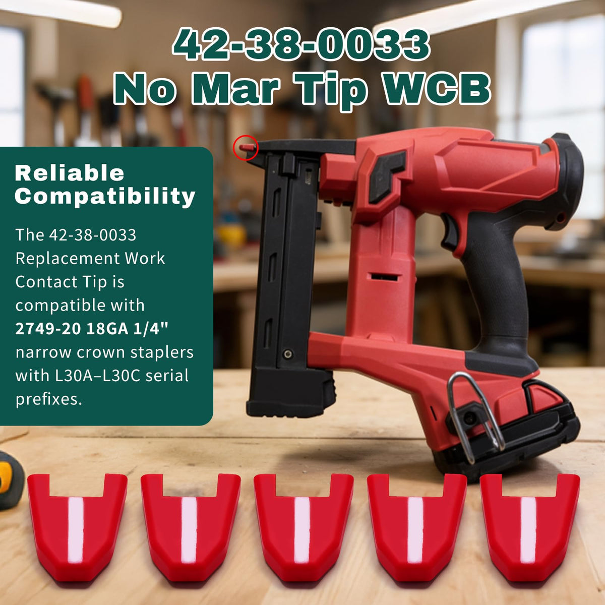 5 Pack 42-38-0033 No Mar Tip WCB Compatible with 2749-20 18GA 1/4-Inch Narrow Crown Stapler L30A-L30C Replacement No Mar Pads