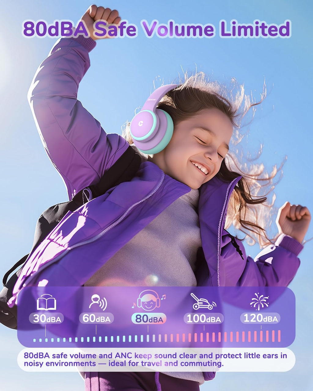 BTH26 Active Noise Cancelling Headphones for Kids, 60H Playtime | SafeSound Tech 3.1, USB C Fast Charging