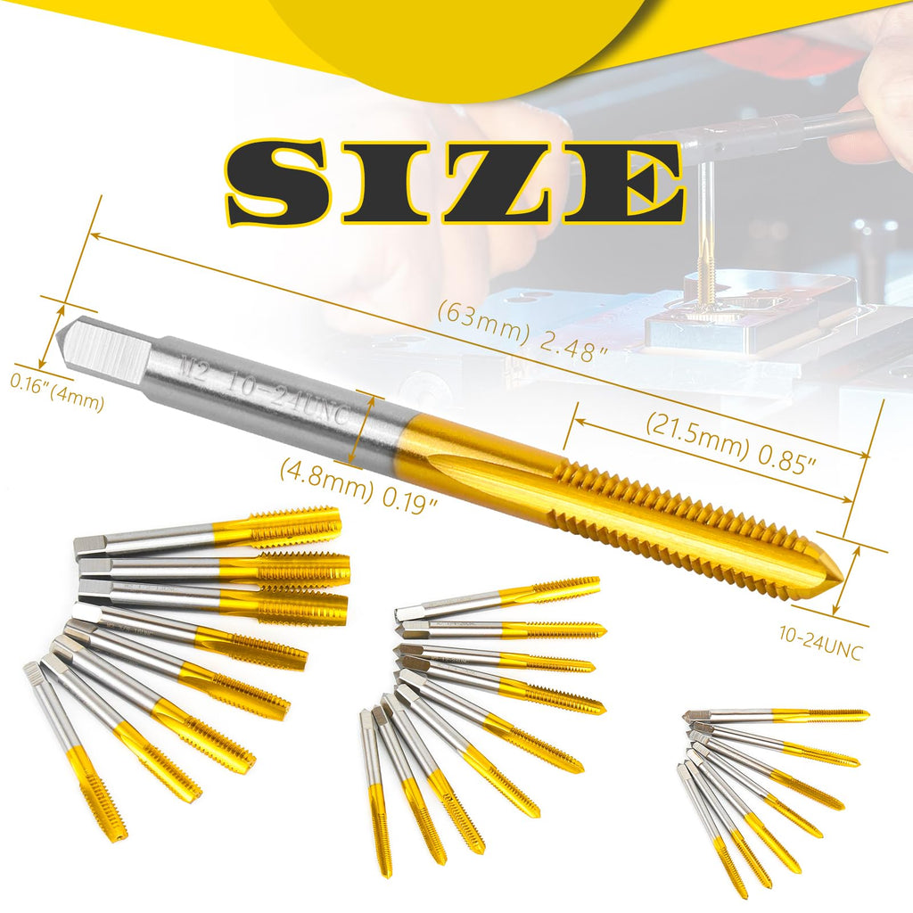 3Pcs 10-24 UNC Thread Tap Set for Metal,Taper+Plug+Bottom Threading Hand Tap